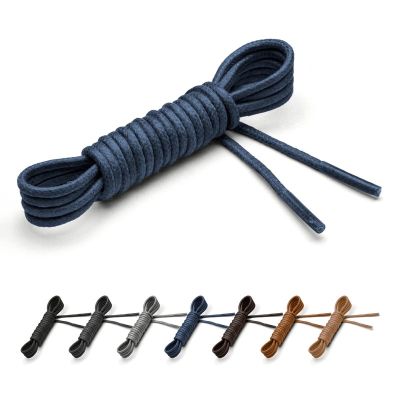 Benchmark Basics Dress Shoe Laces - 1/16" (1.5mm) Round Waxed Cotton Shoelaces - Choice of Color & Length - 30", 33" or 36" (30", Navy Blue) - Image 1